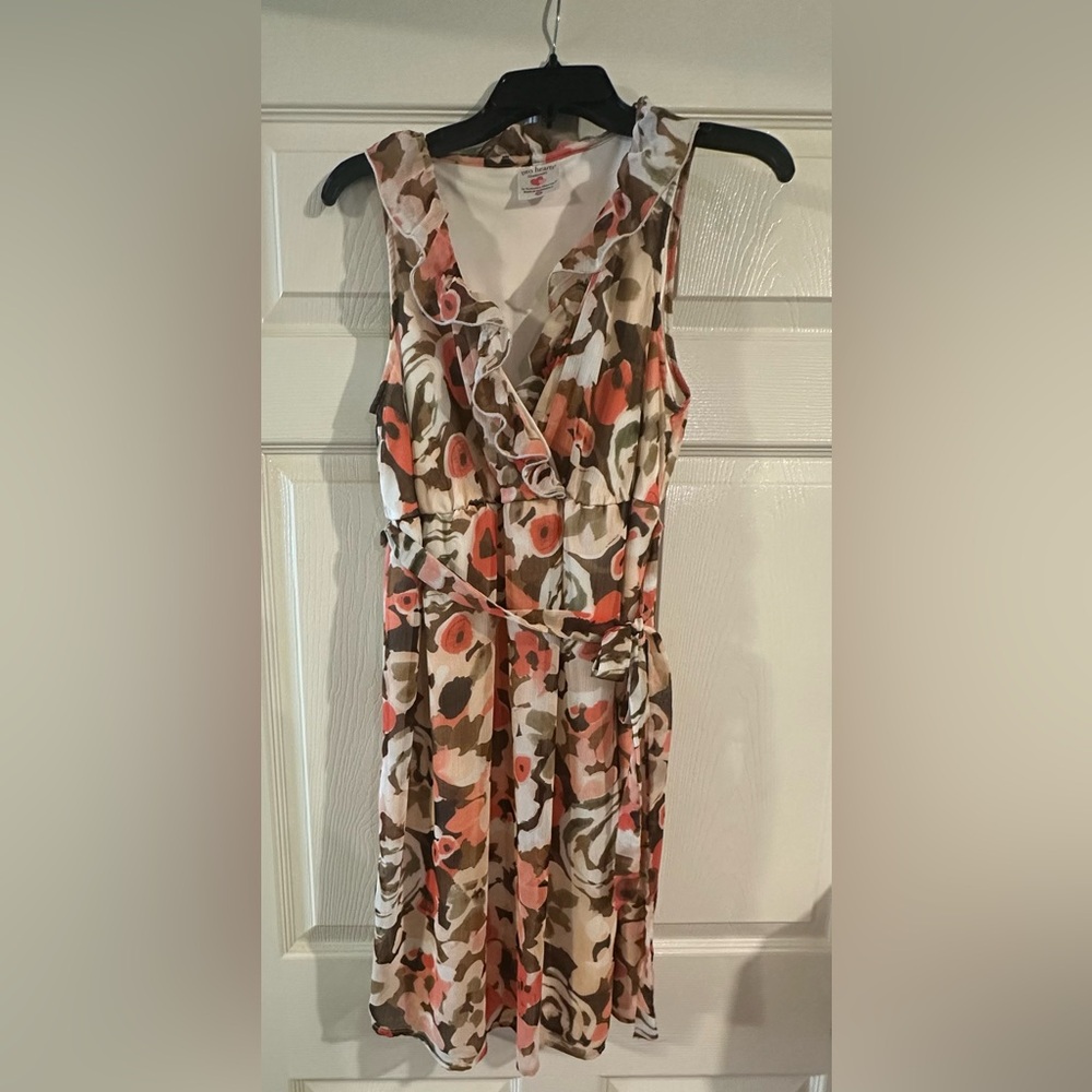 Destination Maternity Pink and Brown Sleeveless V-Neck Midi Dress